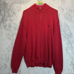 Polo‎ Ralph Lauren 1/4 Zip Pullover Knit Sweater Mens 2XL Pima Cotton Red